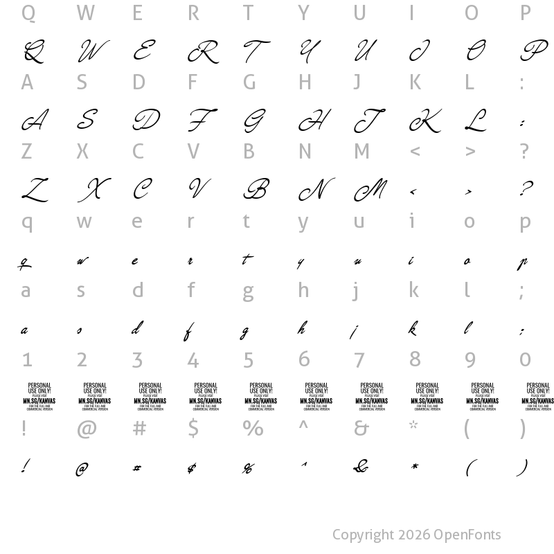 Character Map of Kanvas Regular PERSONAL USE Regular