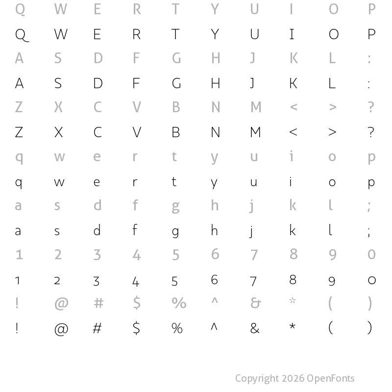 Character Map of Kappa Text Light