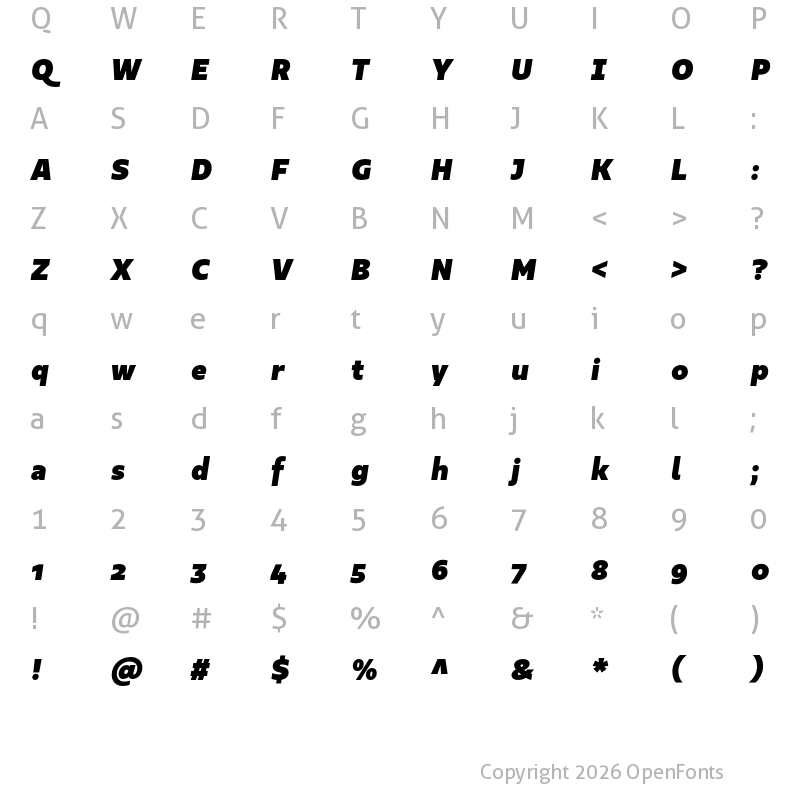 Character Map of Kappa Text UltraBlack Italic