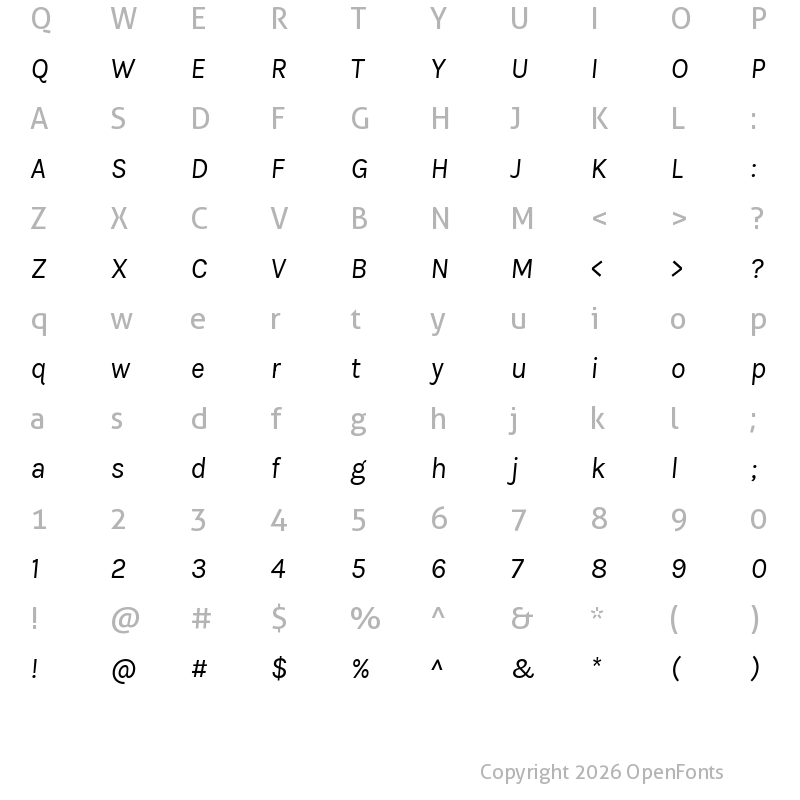 Character Map of Karla Italic