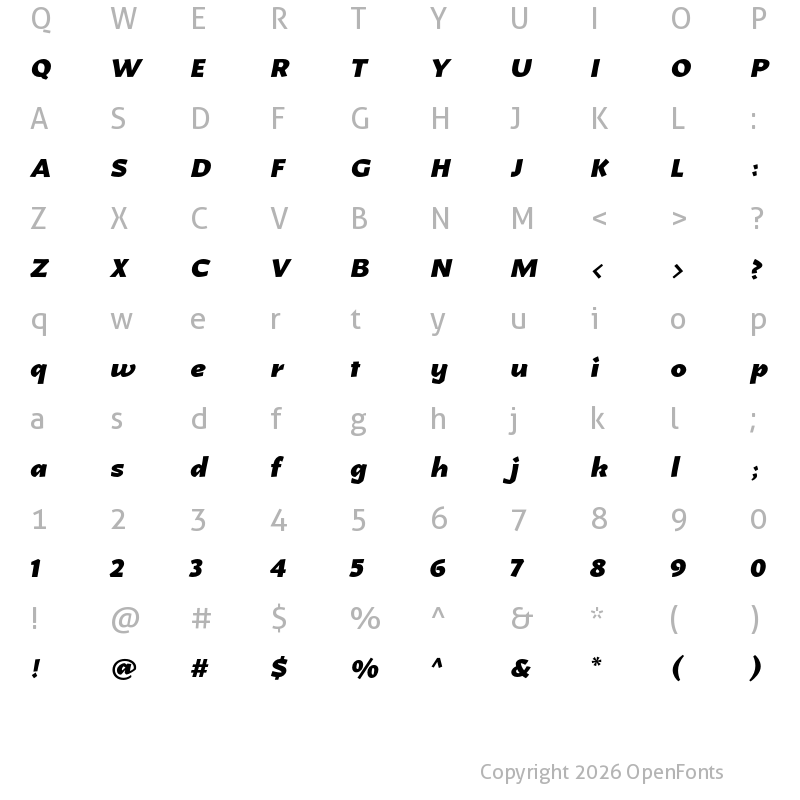 Character Map of Karol Sans Black Italic