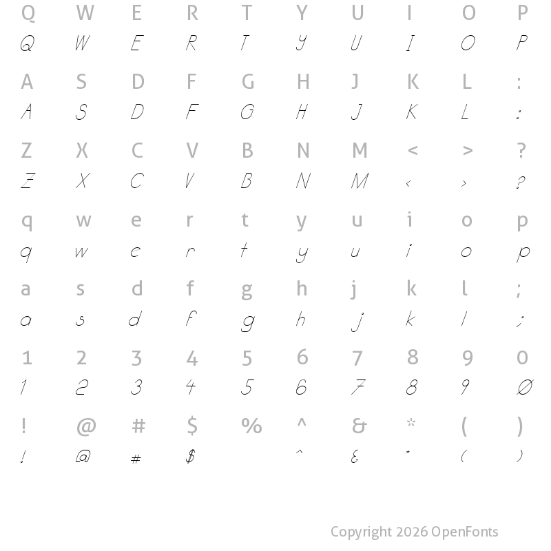 Character Map of Kata Bidalan Italic Regular