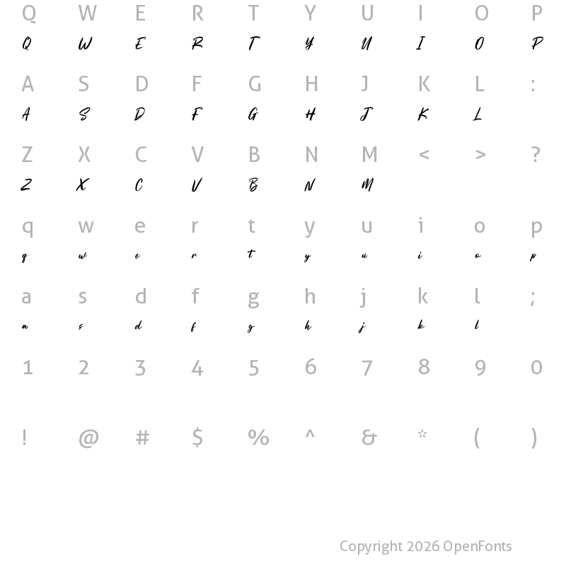 Character Map of Katvondy Free Regular