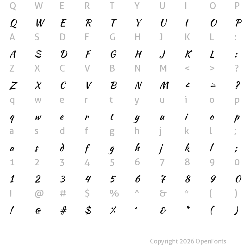 Character Map of Kaushan Script Regular