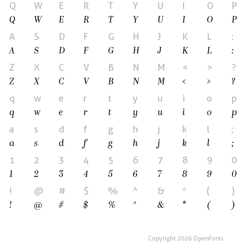 Character Map of Kazimir Light Italic