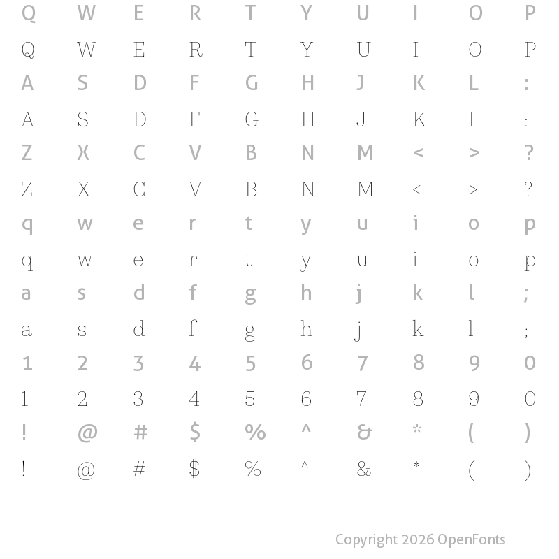Character Map of KazimirText Thin