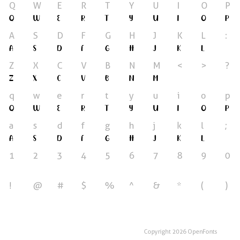 Character Map of Kellang Rika FREE Regular