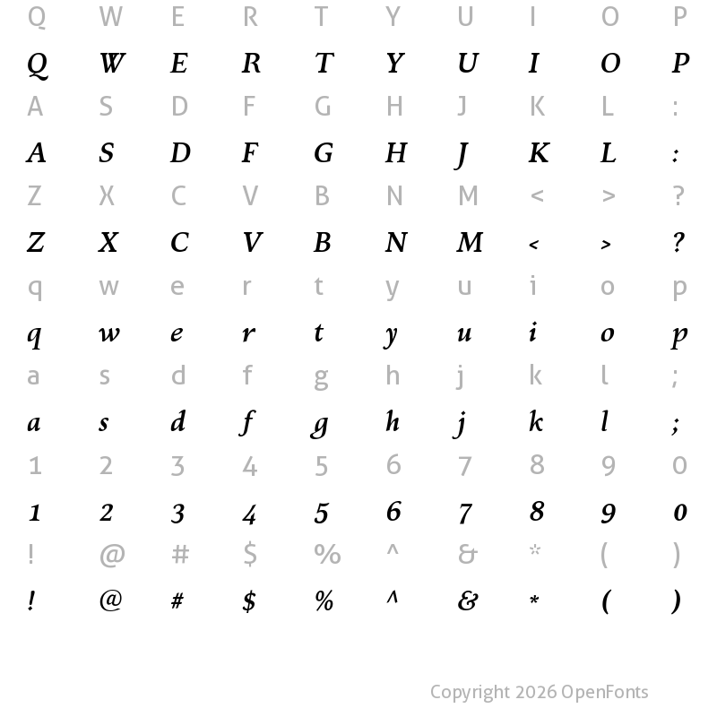 Character Map of Kelvinch Bold Italic