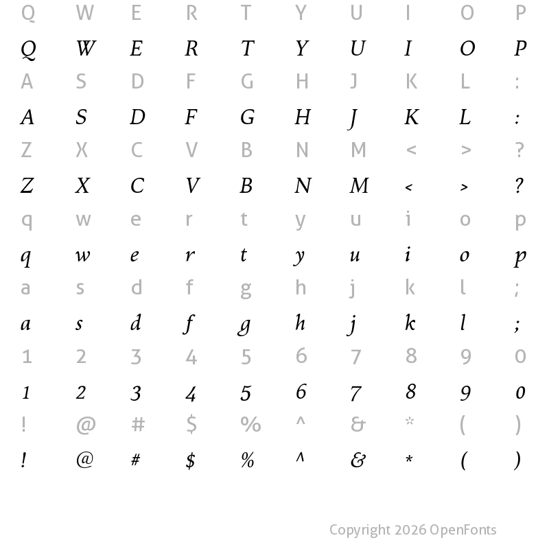 Character Map of Kelvinch Italic