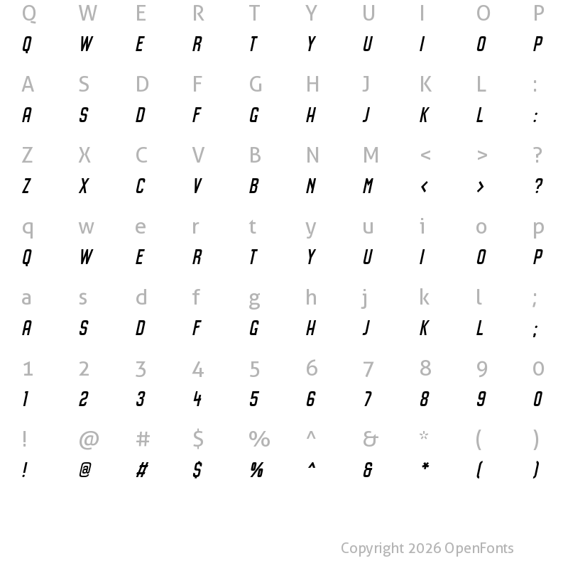 Character Map of Kenga Kaya Italic