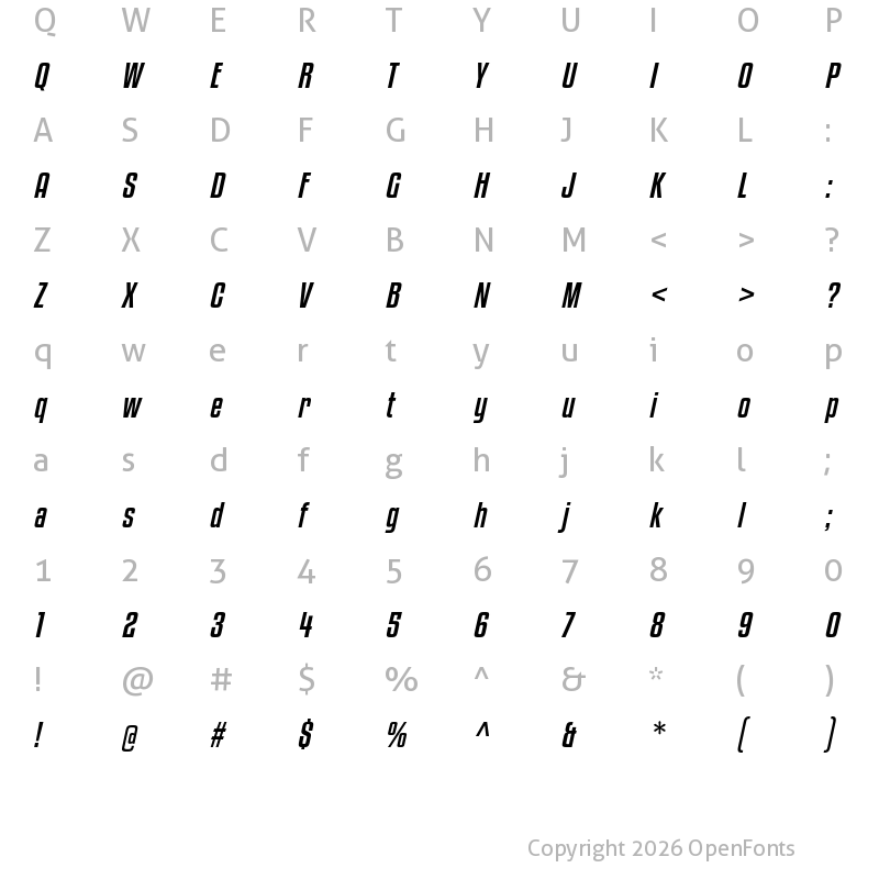 Character Map of Kenyan Coffee Italic