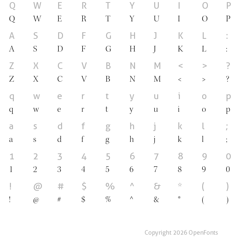 Character Map of Kepler Std Display Light
