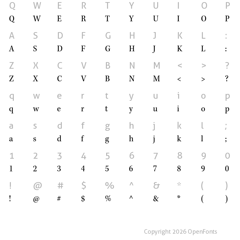 Character Map of Kepler Std Semicondensed