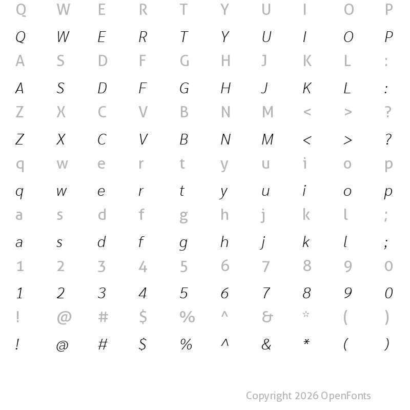 Character Map of Khwan Sans ExtraLight Italic