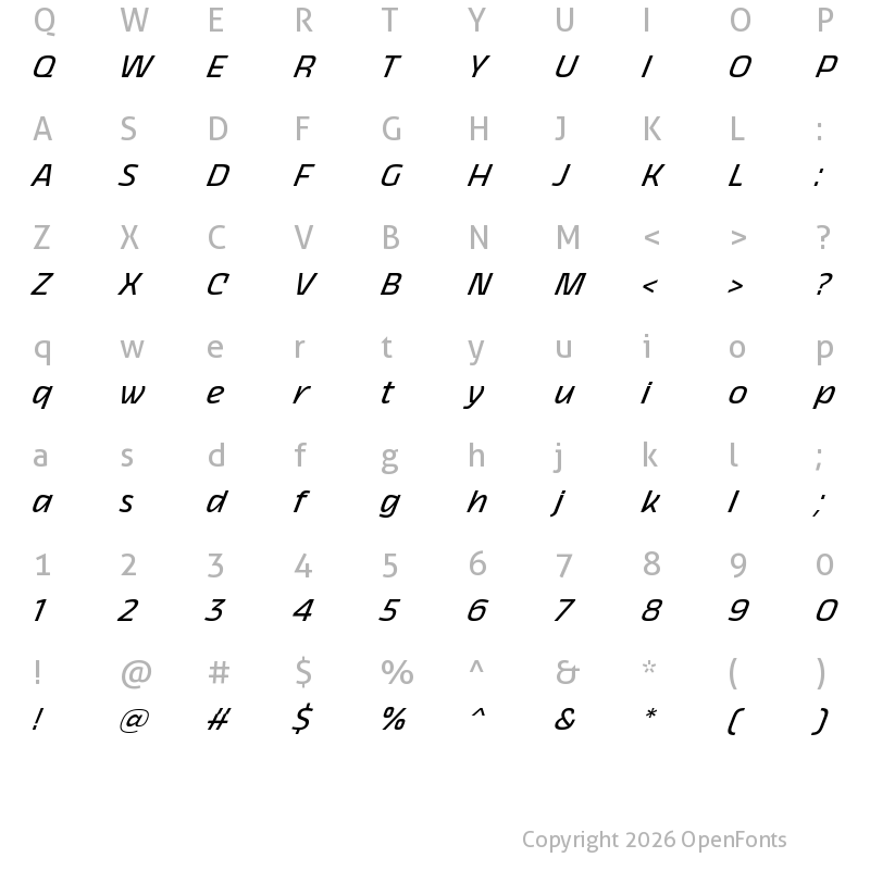 Character Map of Kicker Regular Italic