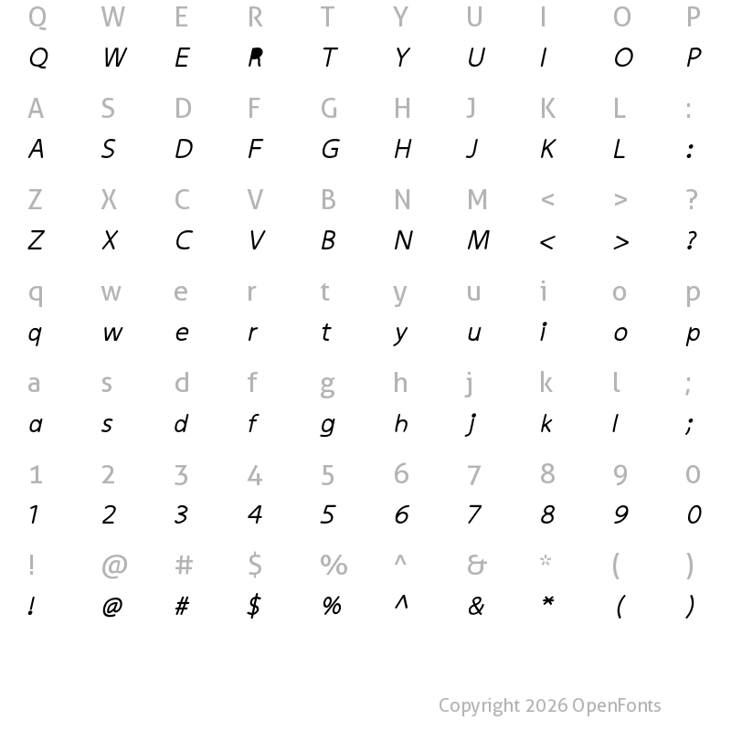 Character Map of kiddySans Fat Italic