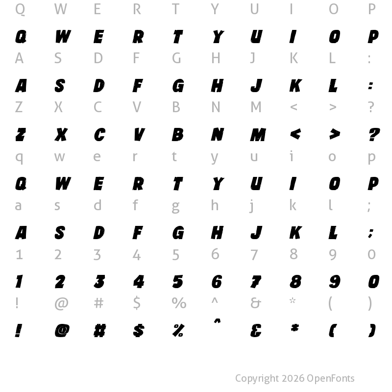 Character Map of Kids Club House Italic