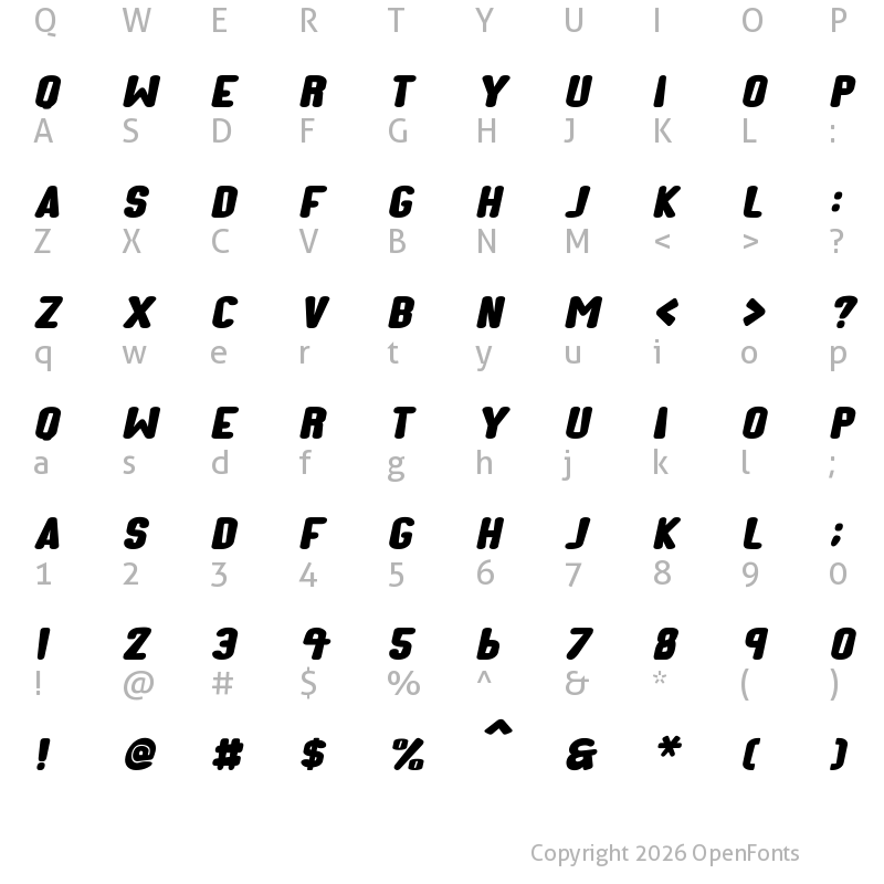 Character Map of Kids Play Italic