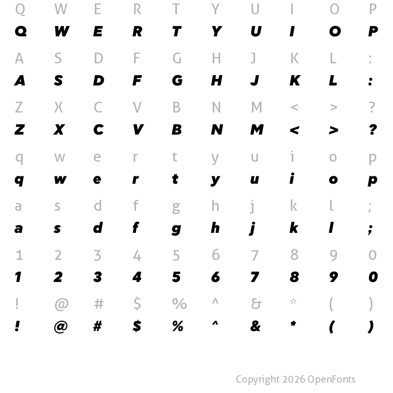 Character Map of KIDS Rikai Black Italic