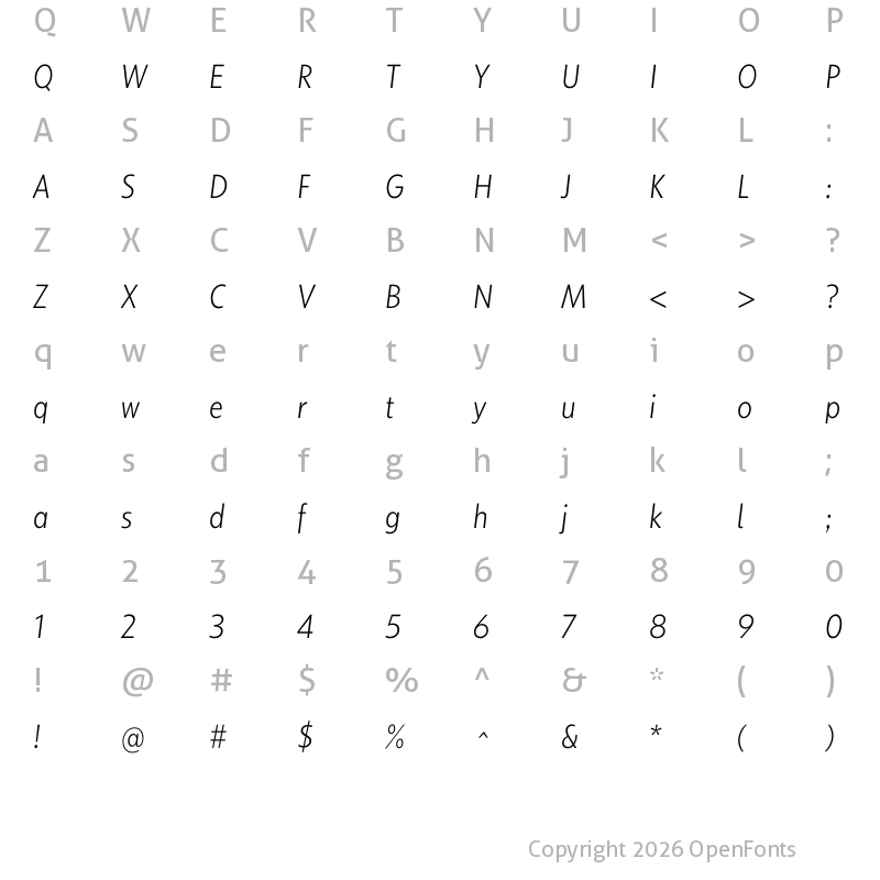 Character Map of KIDStip Condensed Light Italic