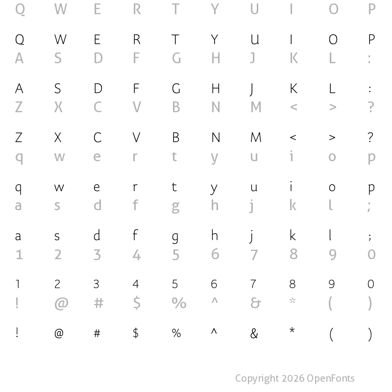 Character Map of Kigelia Arabic Light