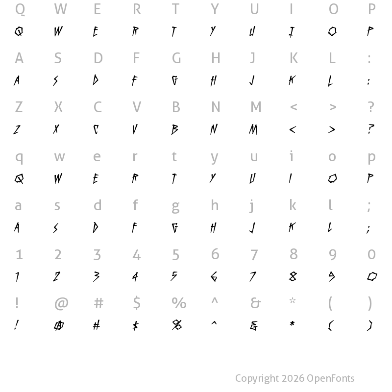 Character Map of KillCrazy BB Italic