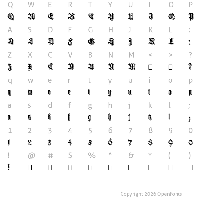 Character Map of KilligrewStacatto Regular