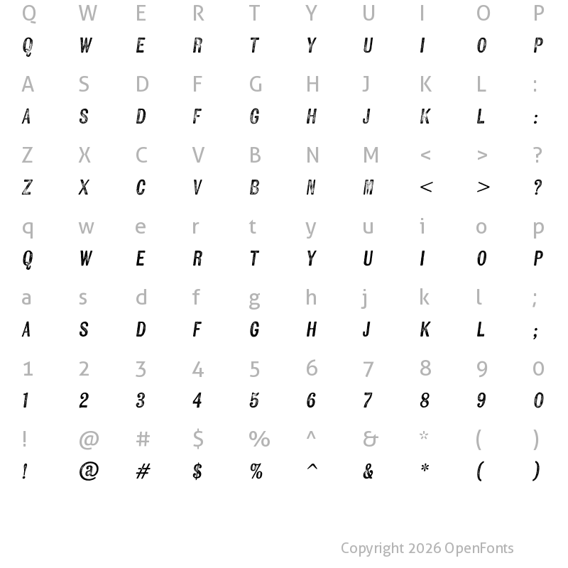 Character Map of Kiln Sans Regular Italic