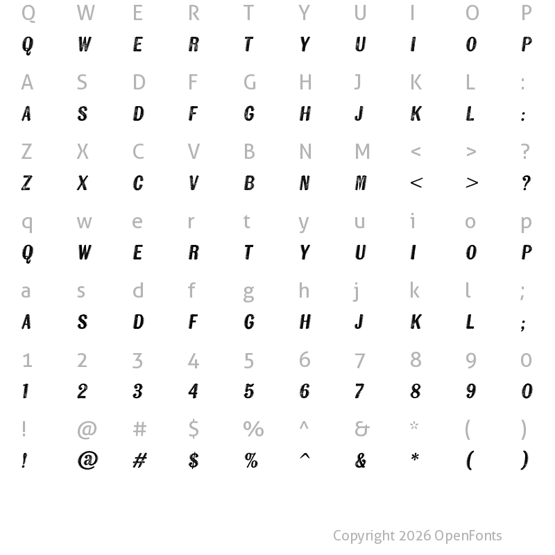 Character Map of Kiln Sans Spiked Italic