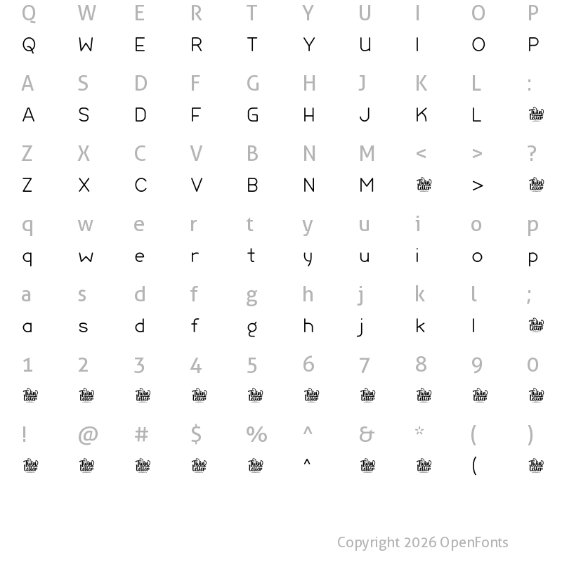 Character Map of KIMORA Thin Personal Use