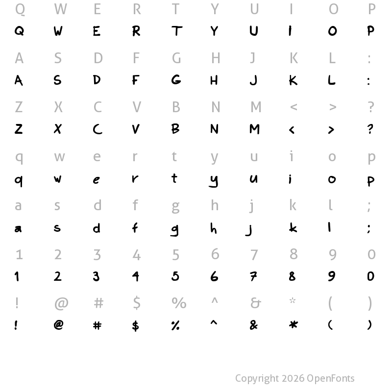 Character Map of Kims Hand Bold