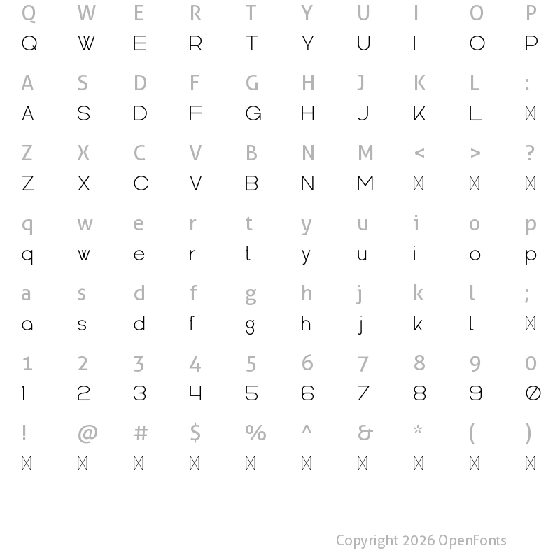 Character Map of Kindel Regular