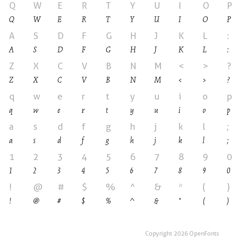 Character Map of Kinesis Pro 3 Light Italic