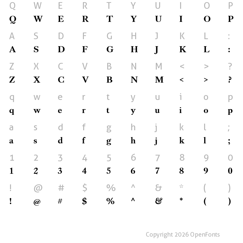 Character Map of Kings Caslon Trial Bold