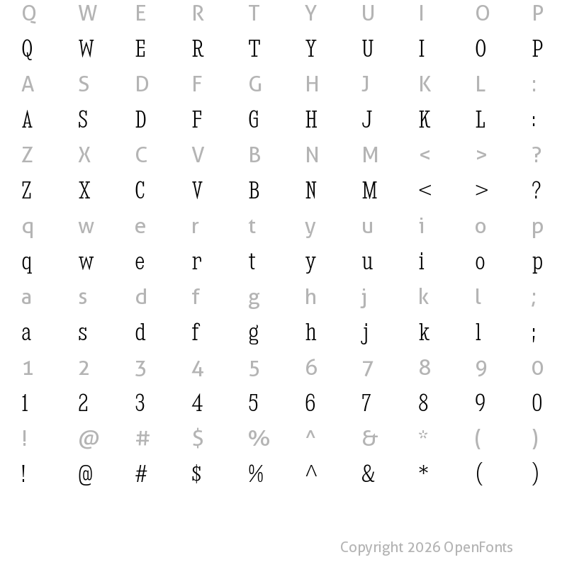 Character Map of Kingsbridge Condensed Light