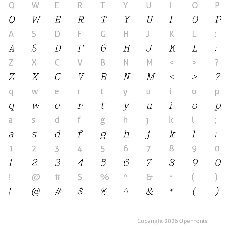 Character Map of Kingsbridge Expanded ExtraLight Italic