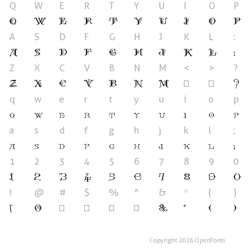 Character Map of Kingthings Embroidery Regular