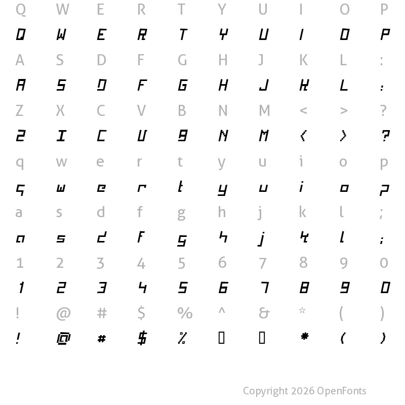 Character Map of Kinkub flat Italic