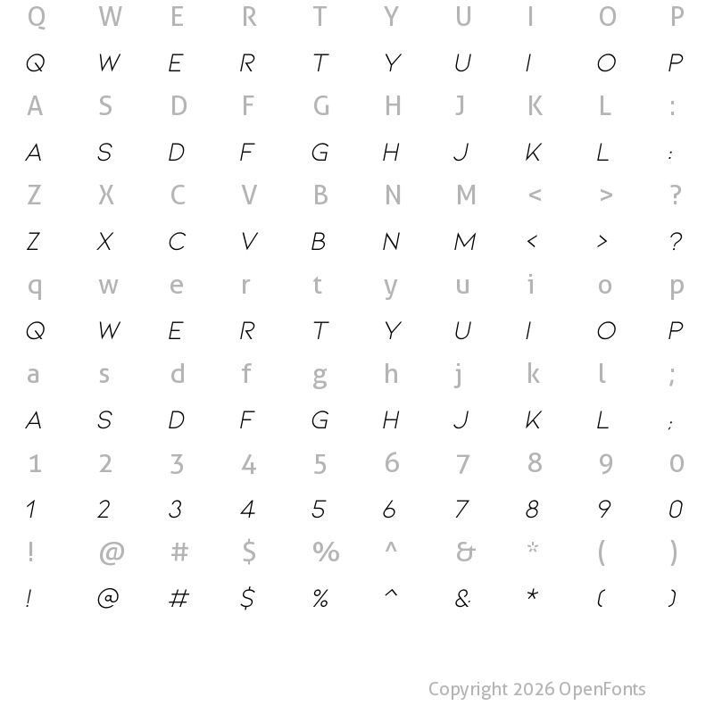 Character Map of Kiona Itallic