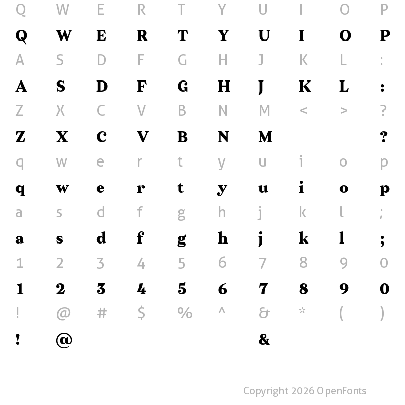 Character Map of Kisba Nova Text Test Black
