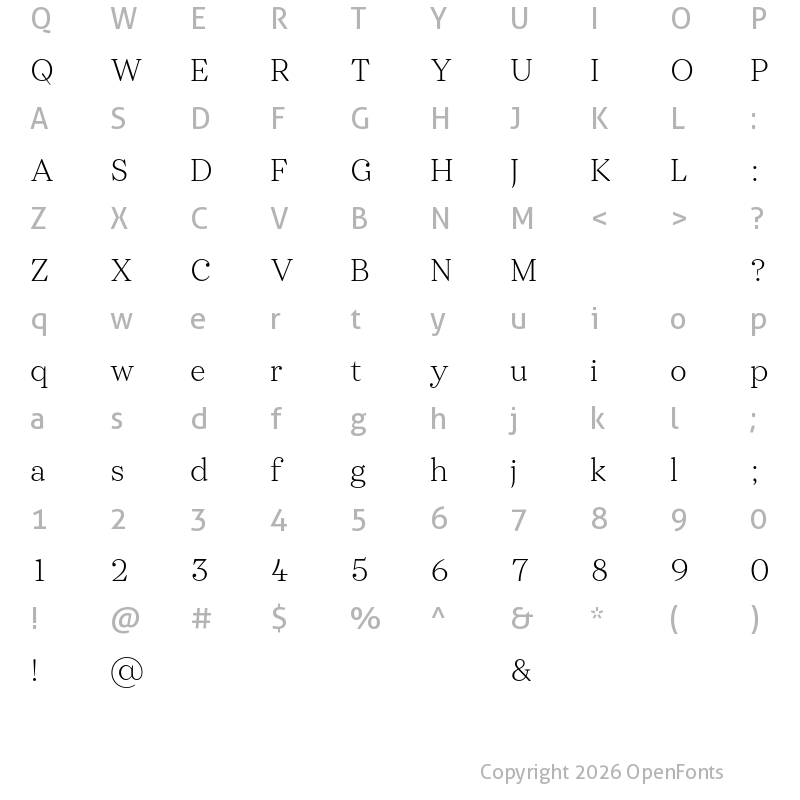 Character Map of Kisba Nova Text Test Light