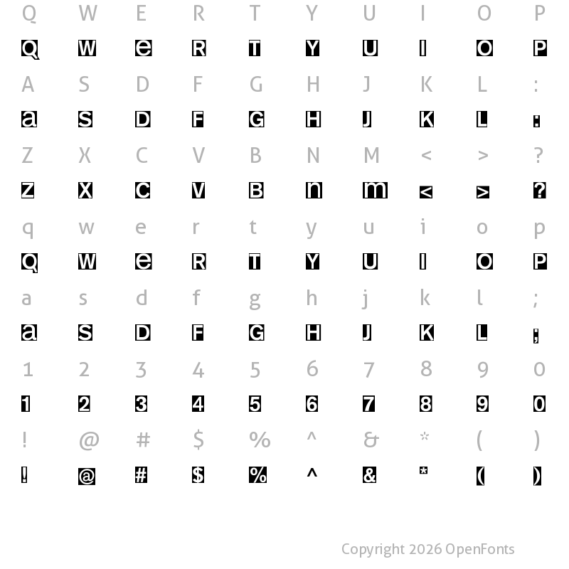 Character Map of KL1 MonoSans Invers