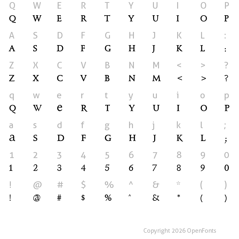 Character Map of KL1_ Monocase Serif Regular