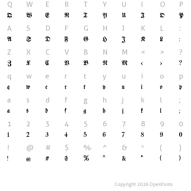Character Map of Klaber Fraktur Regular
