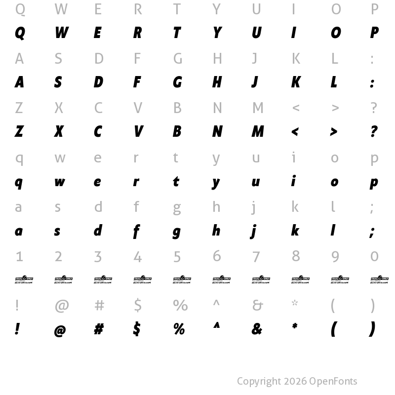 Character Map of Klein Condensed Trial Extrabold Italic