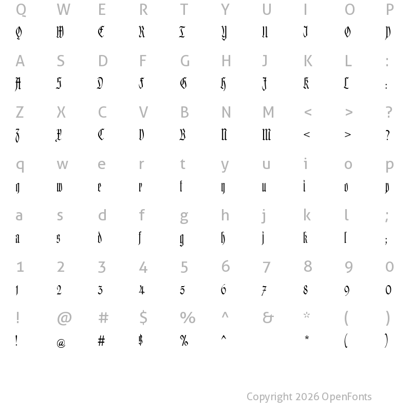 Character Map of Kleinsemmering Regular