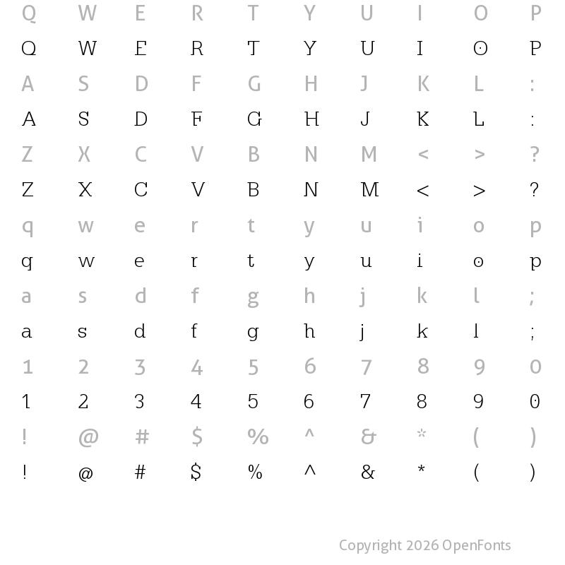 Character Map of KleinSlabserif-Light Regular