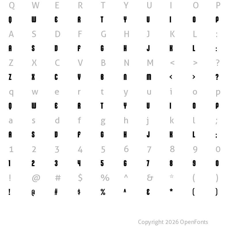 Character Map of Kleptocracy Titling Condensed Bold