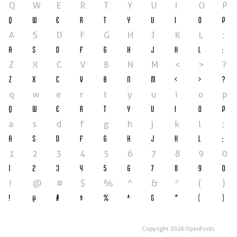Character Map of Kleptocracy Titling Condensed Light