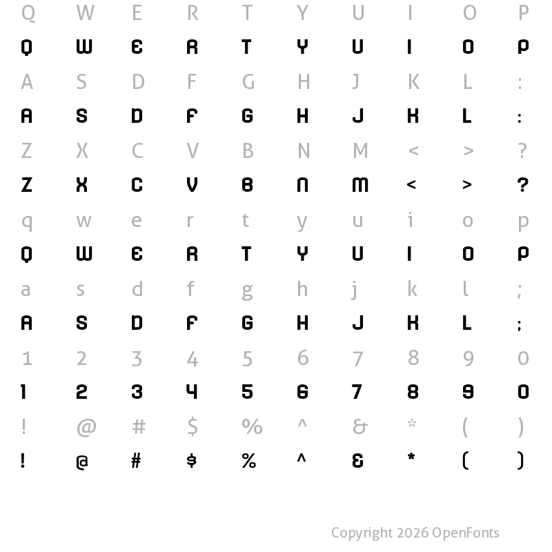 Character Map of Kleptocracy Titling Expanded Bold